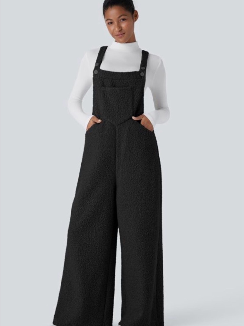 HALARA Black Teddy Fleece Overalls